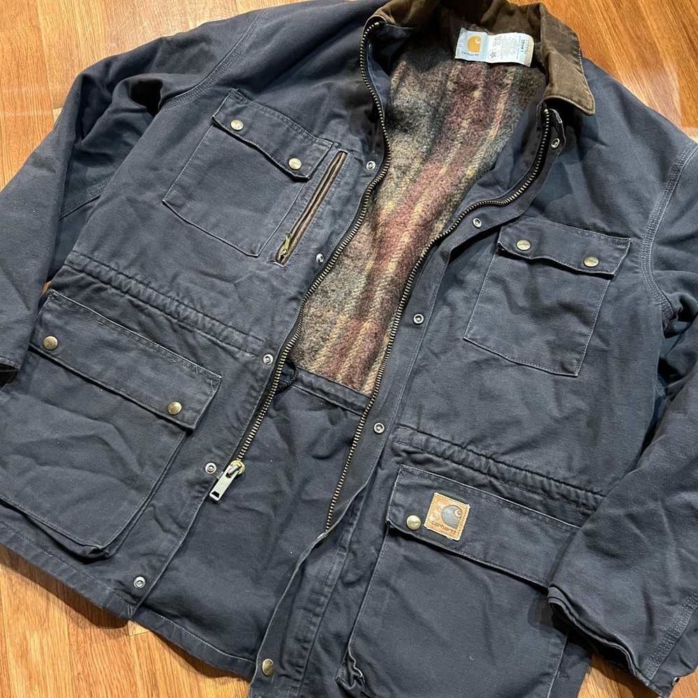 Large VTG Carhartt Blanket Lined Chore Field Jacket Made In USA Full Zip PB1317